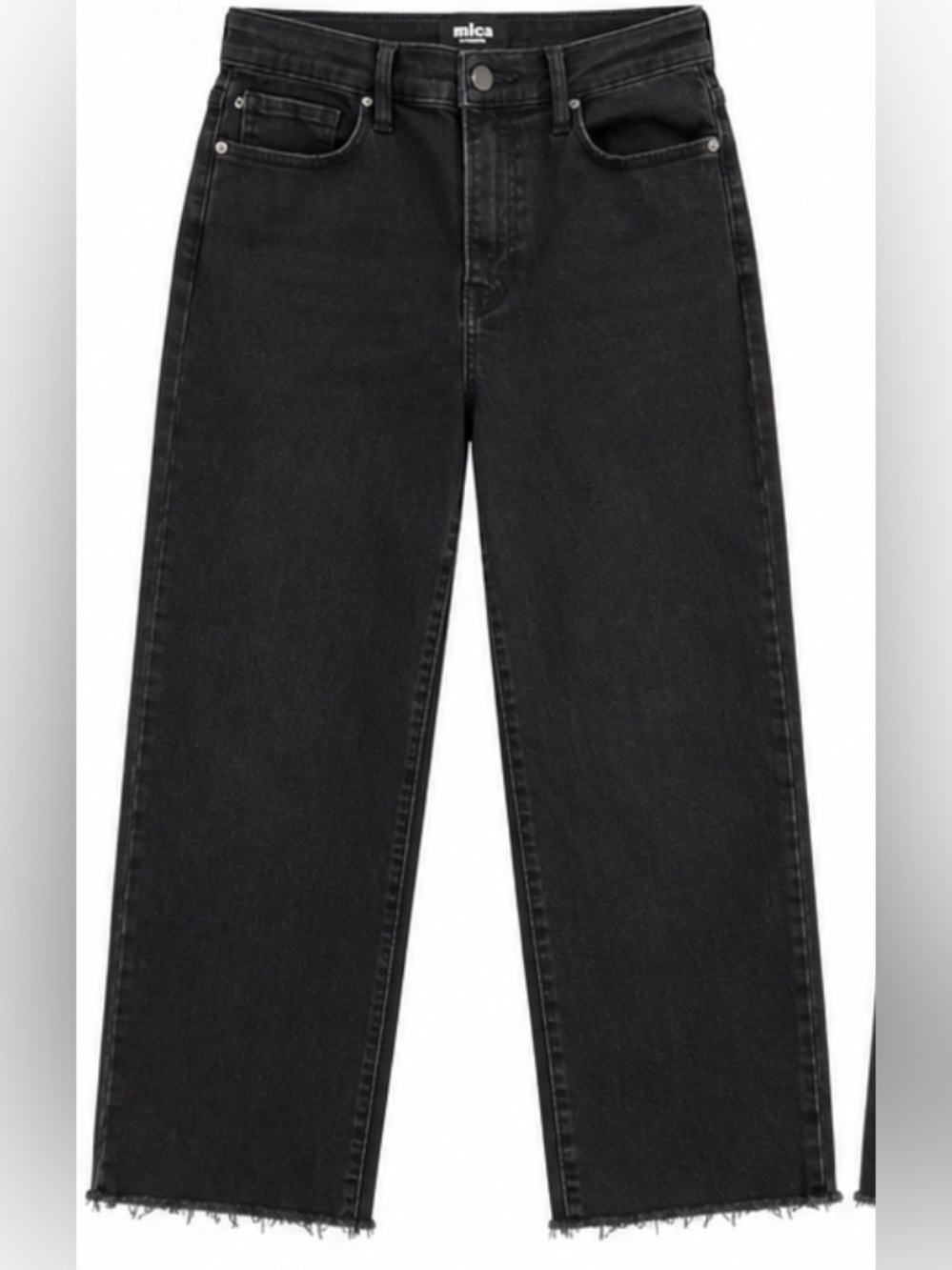 Mica Denim Los Angeles Black High Rise Wide Leg Crop Jeans Size 32 Raw Hem